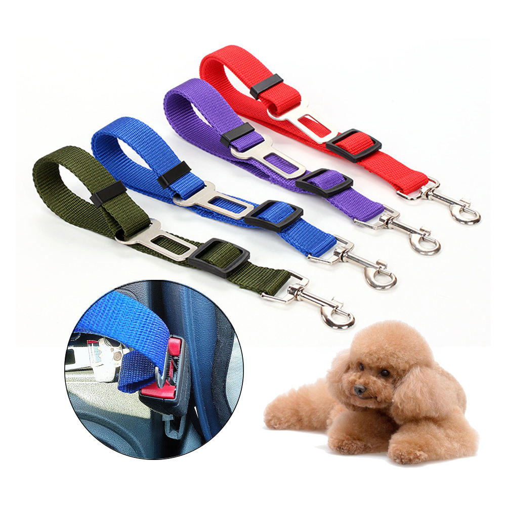 Adjustable Dog Car Seat Belt – Durable Nylon Pet Safety Leash for Dogs &amp; Cats, Blue, Black or Red