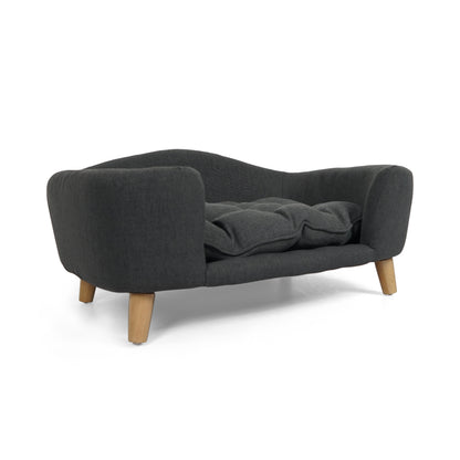 Elevated Small Dog Bed – Fabric Pet Couch with Rubber Wood Legs and Foam Cushion, Dark Gray – view 5