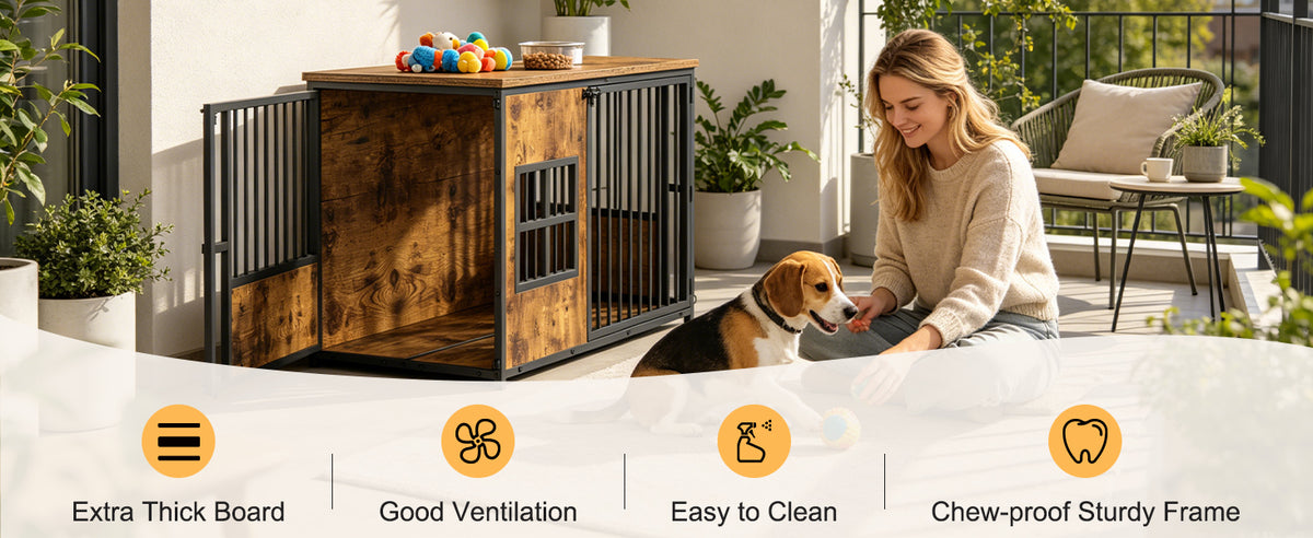 Wooden Dog Crate Furniture with Storage Top – Large Indoor Kennel, Antique Brown – view 4