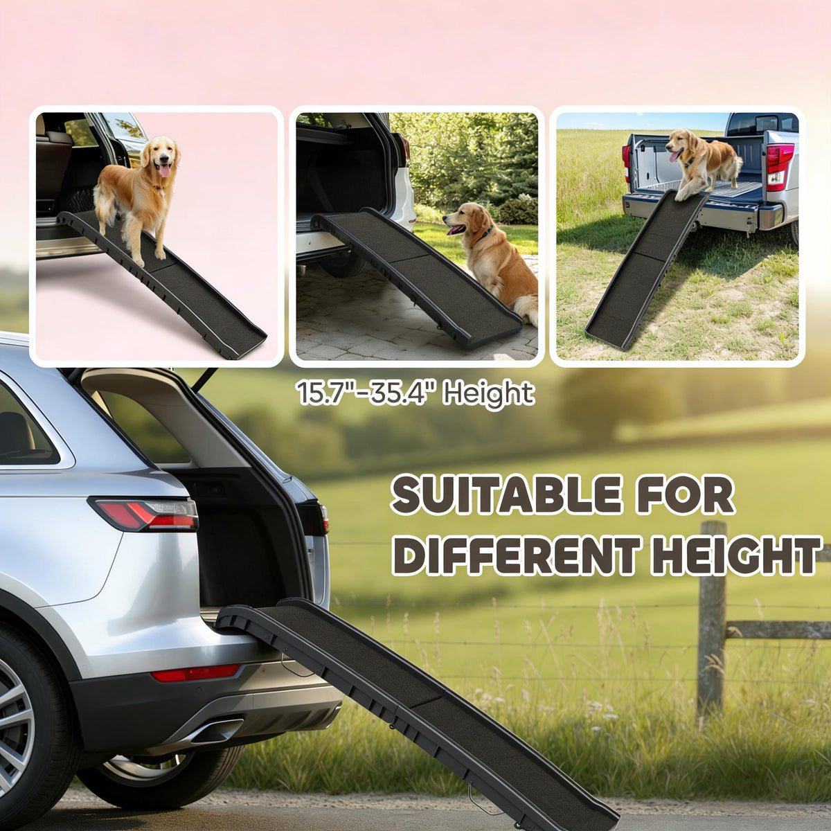 Foldable Dog Car Ramp – 61-Inch Gentle Slope, High-Traction Surface, Side Rails, Black – view 5