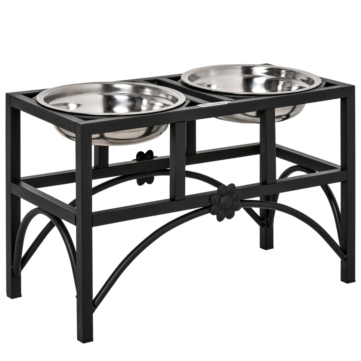 Elevated Double Dog Bowl Stand 17 in – Iron Frame with 2 Stainless Steel Bowls, Black &amp; Silver – view 9