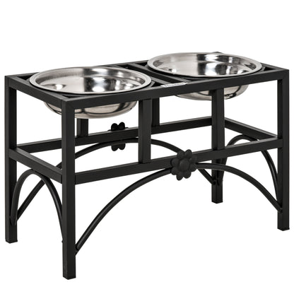 Elevated Double Dog Bowl Stand 17 in – Iron Frame with 2 Stainless Steel Bowls, Black &amp; Silver – view 9
