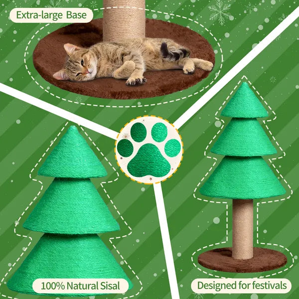 Christmas Tree Cat Scratcher – 31.5" Sisal Scratching Post Tower with Fleece Base, Green