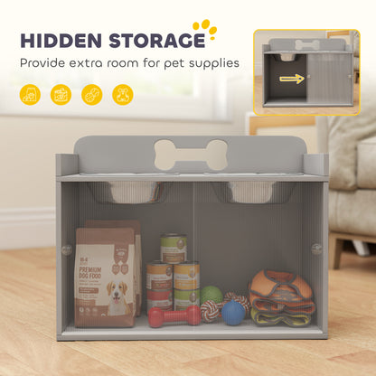 Elevated Dog Bowl Stand with Storage Cabinet, Acrylic Doors and Splash Guards for Large Dogs, Gray – view 4