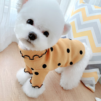 Polka Dot Turtleneck Dog Shirt – Cotton Base Layer Top in Pink, Yellow or Green – view 4
