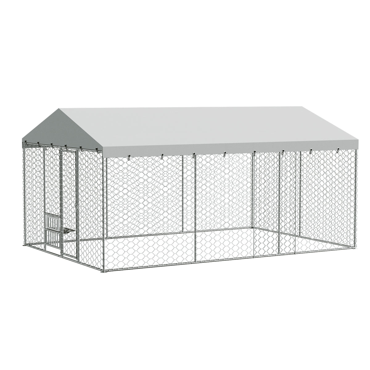 Large Outdoor Dog Kennel with Canopy – Galvanized Steel, Waterproof Roof, Feeding Bowls, 15 x 10 Ft – view 4