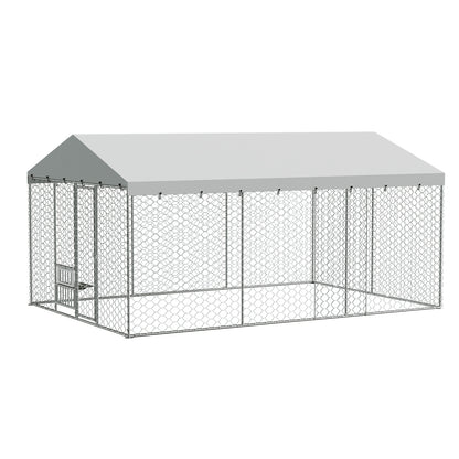 Large Outdoor Dog Kennel with Canopy – Galvanized Steel, Waterproof Roof, Feeding Bowls, 15 x 10 Ft – view 4