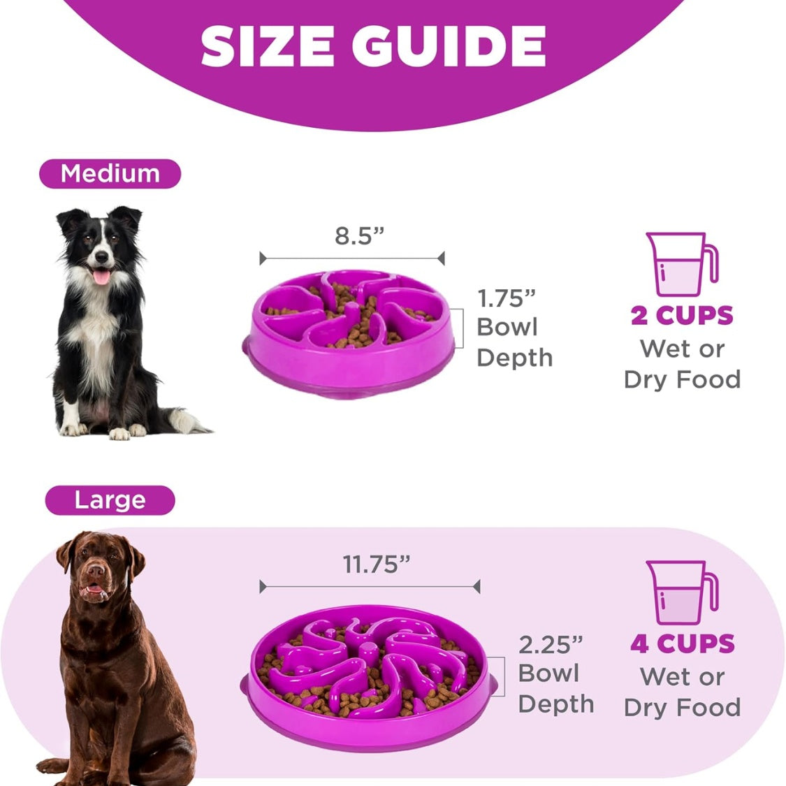 Large Slow Feeder Dog Bowl – 4 Cup Maze Puzzle Design, Non-Slip, Purple Flower Pattern – view 5