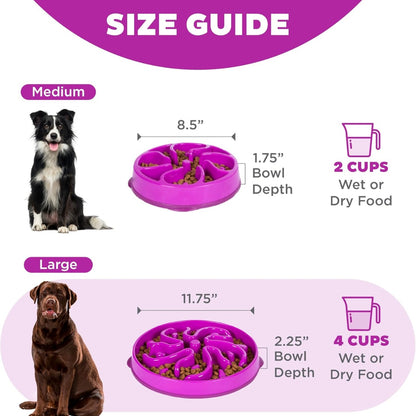 Large Slow Feeder Dog Bowl – 4 Cup Maze Puzzle Design, Non-Slip, Purple Flower Pattern – view 5