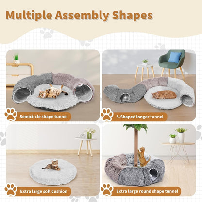 Large Plush Donut Cat Tunnel with Detachable Bed and 20 Cat Toys, 87 in, Gray – view 5