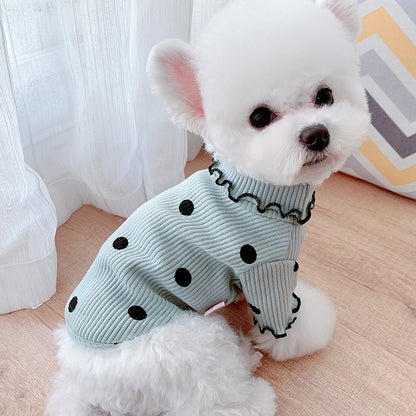 Polka Dot Turtleneck Dog Shirt – Cotton Base Layer Top in Pink, Yellow or Green – view 6