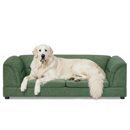 Oversized Linen Dog Sofa – Curved Armrests, Raised Frame, Thick Cushion, for Large Dogs, Olive Green – view 10