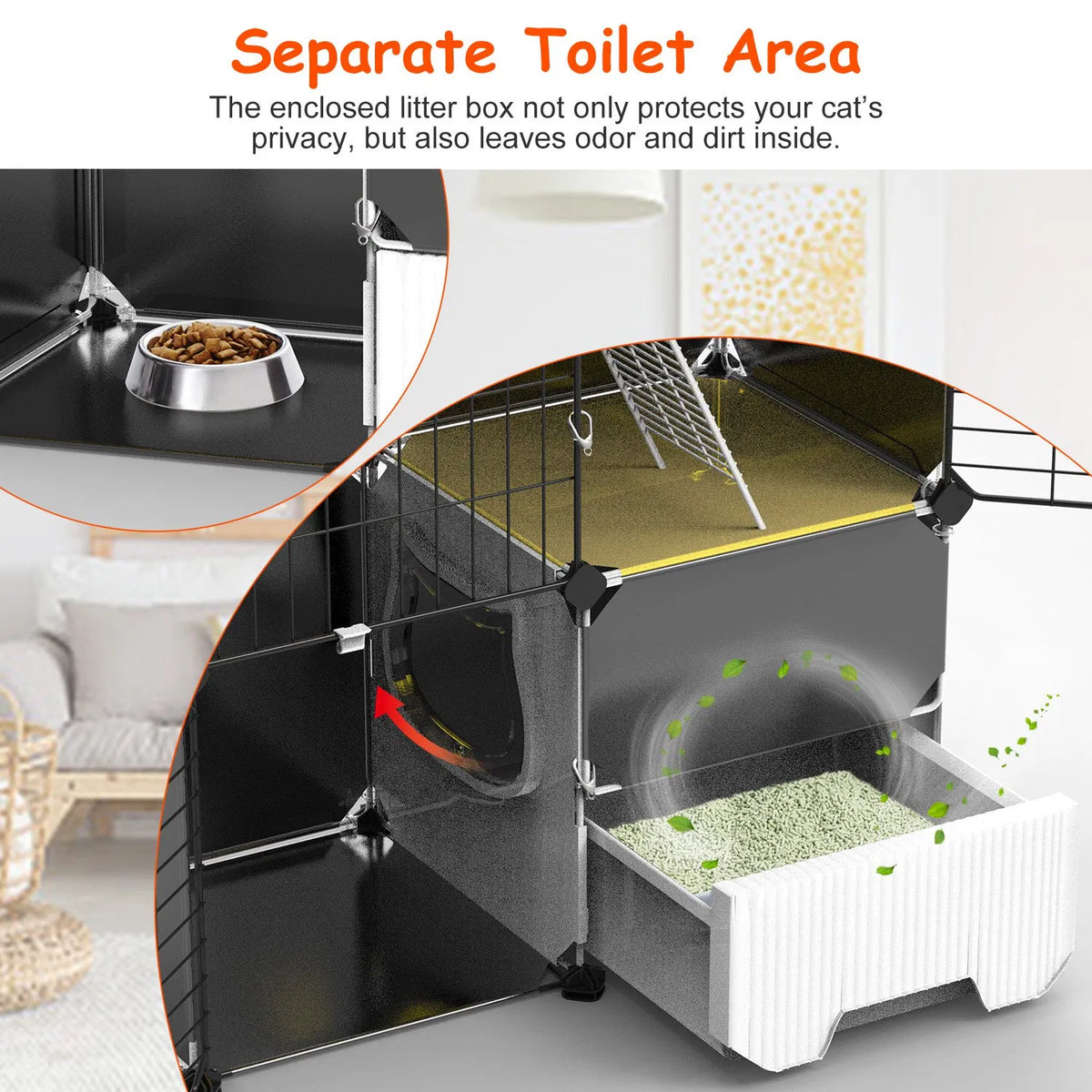 3-Tier Indoor Cat Cage with Pull-Out Litter Drawer, Ladder &amp; Reversible Hammock – view 9