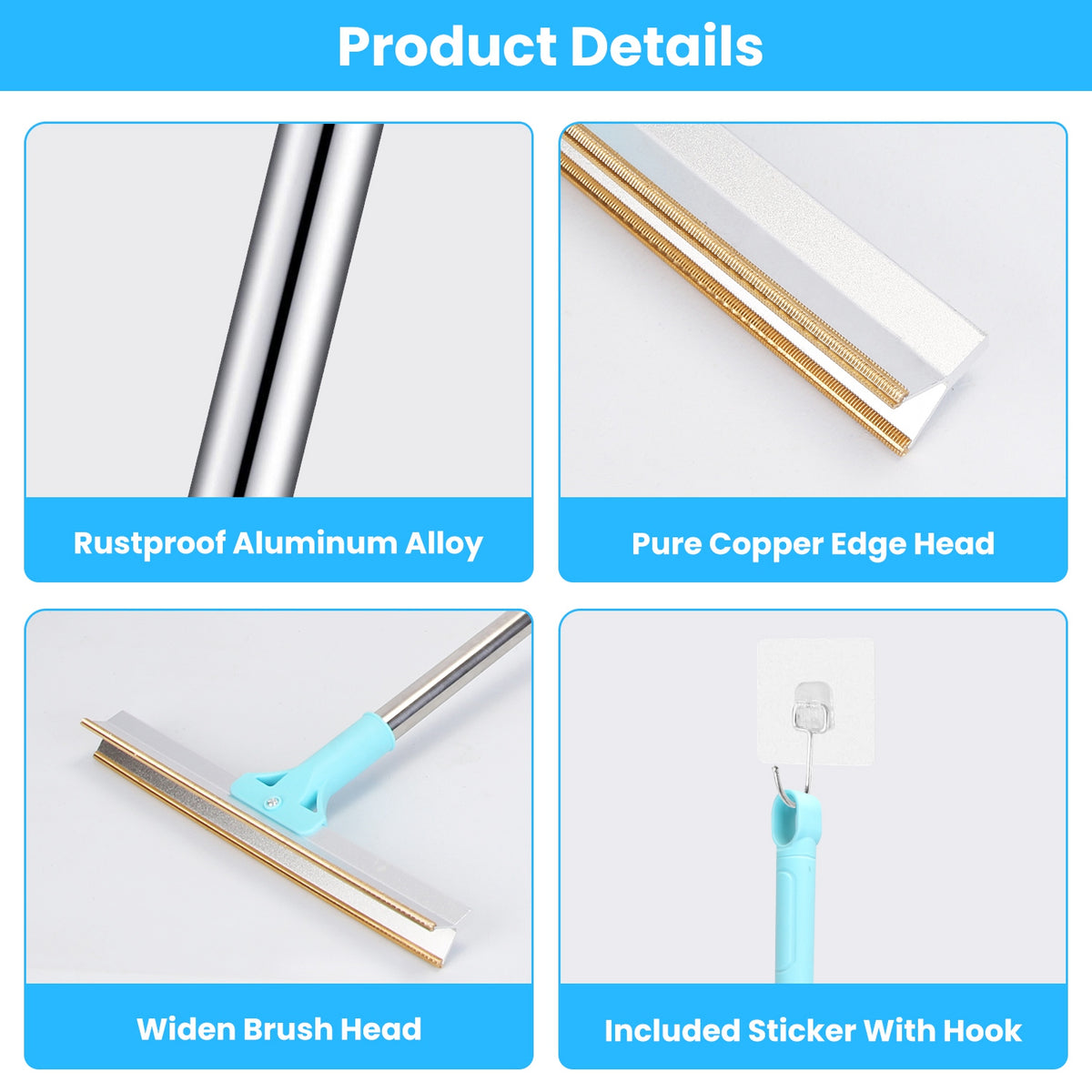 Pet Hair Removal Rake with Telescopic Handle – Copper-Edge Fur Scraper for Carpets and Rugs – view 5
