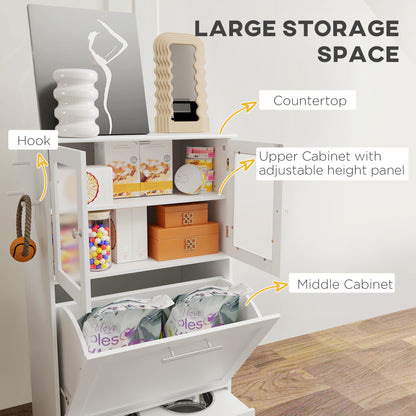 Dog Feeding Station with Two Storage Cabinets, Hidden Elevated Bowl Rack &amp; Leash Hooks, White – view 5