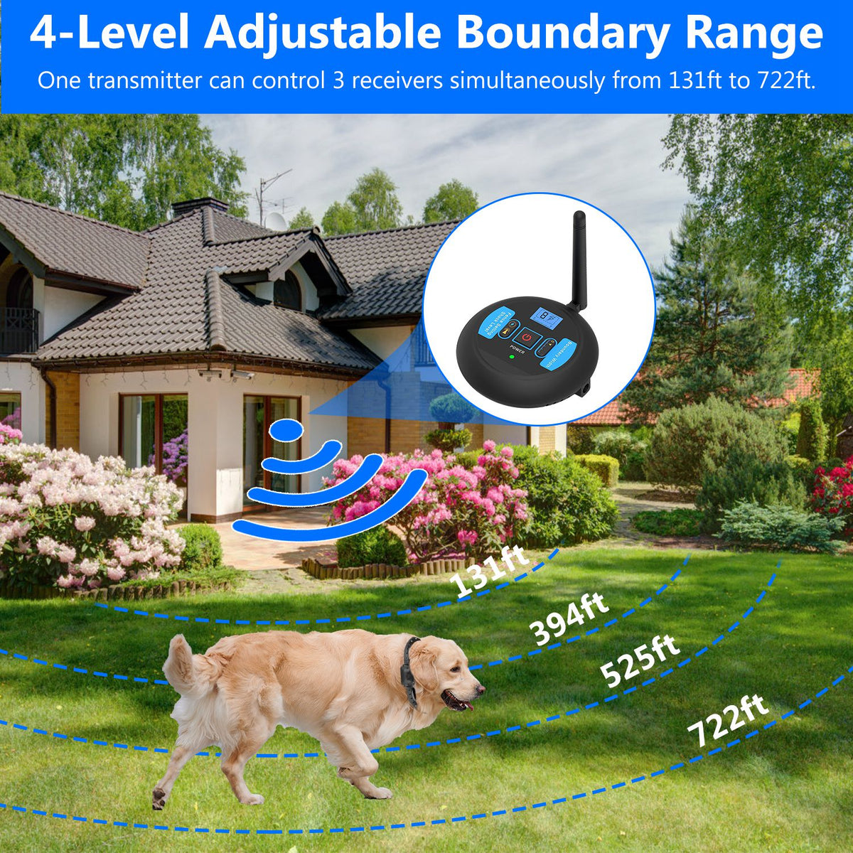 Wireless Dog Fence System – 131–722 ft Adjustable Boundary, Tone &amp; Static, IP67 – view 6