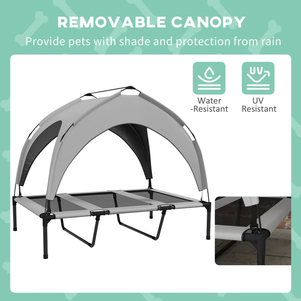 Elevated Cooling Dog Cot with Canopy – Breathable Mesh Bed for Large Dogs up to 66 lbs, Light Gray – view 3