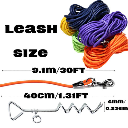 30 ft Dog Tie-Out Leash with Ground Stake – Waterproof PVC Lead for Yard, Camping &amp; Park, 5 Colors – view 4
