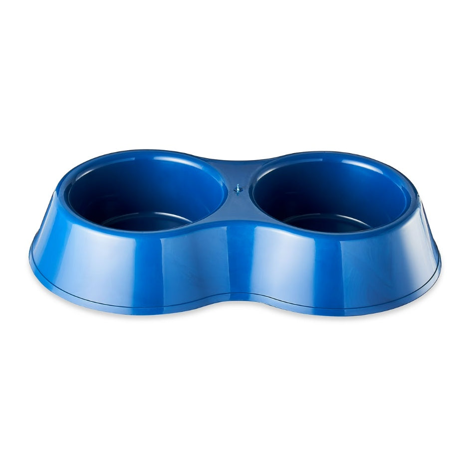 Medium Double Diner Pet Bowl for Food and Water, 6.25-Cup Total Capacity, Blue