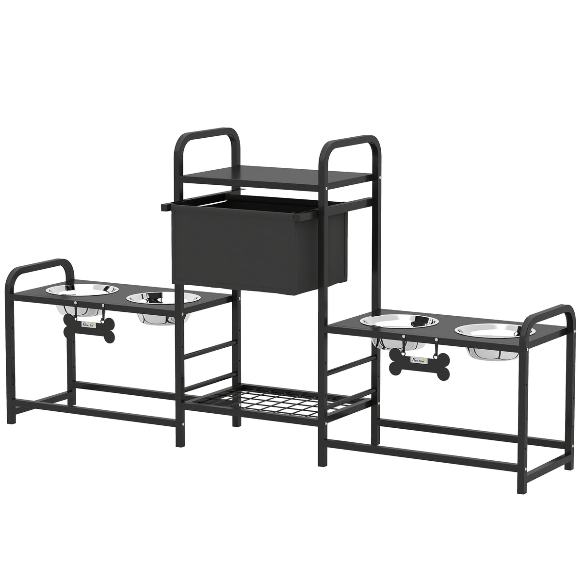 Height-Adjustable Dog Feeding Station with 4 Stainless Bowls, Drawer &amp; Toy Bin, Black – view 9