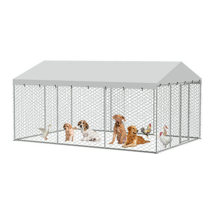 Large Outdoor Dog Kennel with Canopy – Galvanized Steel, Waterproof Roof, Lockable, 15 x 10 ft – view 3
