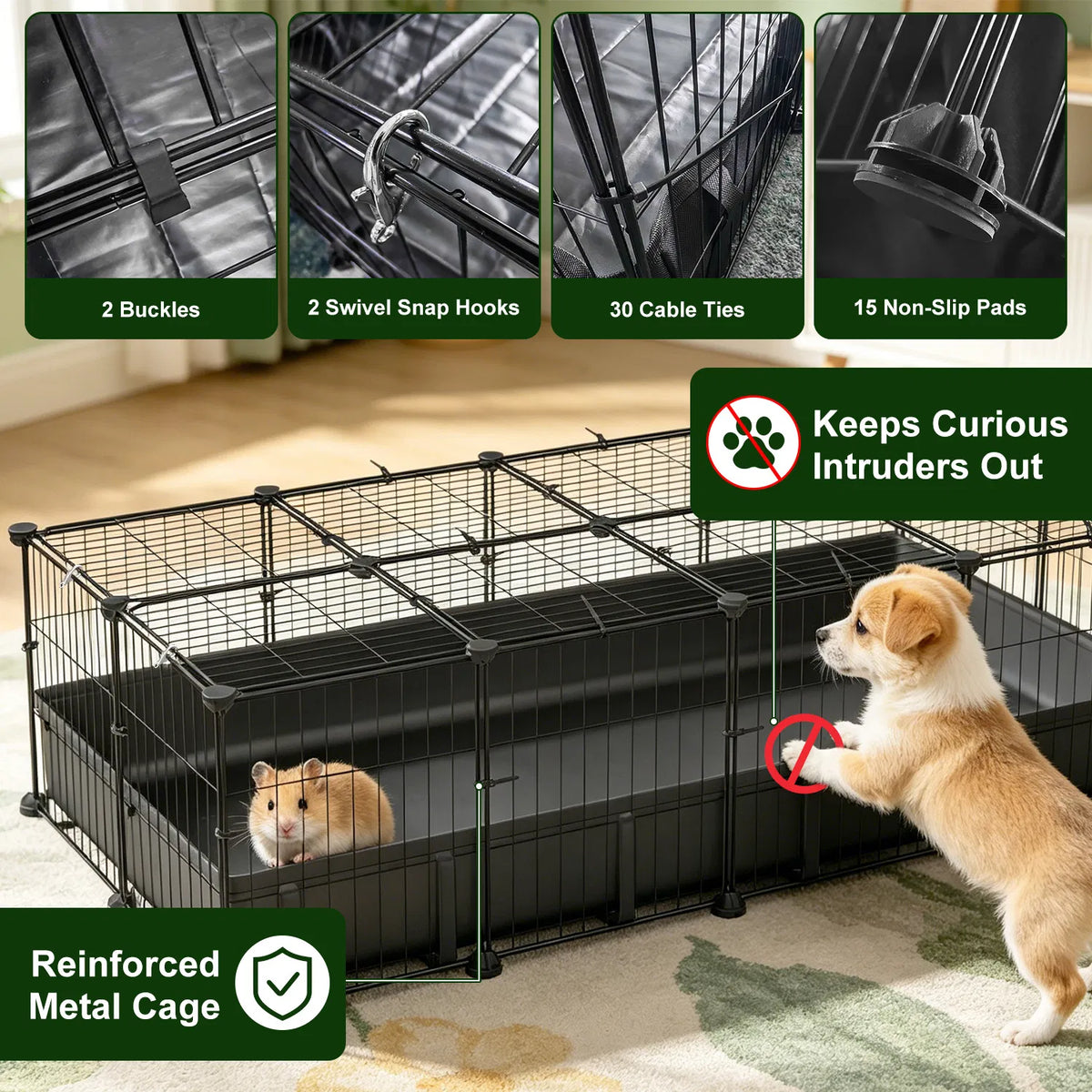 DIY Metal Small Animal Playpen with 20 Panels and Waterproof Floor Mat, Black – view 8