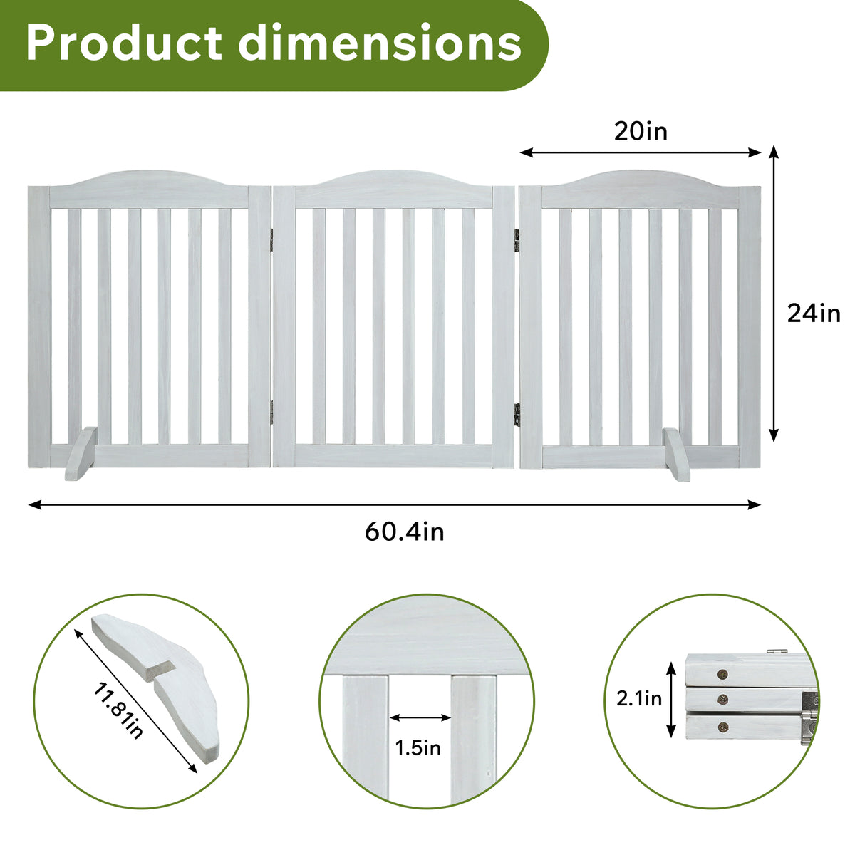 Freestanding Foldable Wooden Dog Gate – 3 Panels, 24 in Tall, White – view 3
