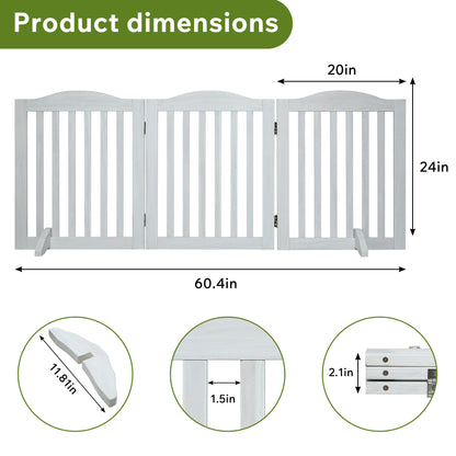Freestanding Foldable Wooden Dog Gate – 3 Panels, 24 in Tall, White – view 3