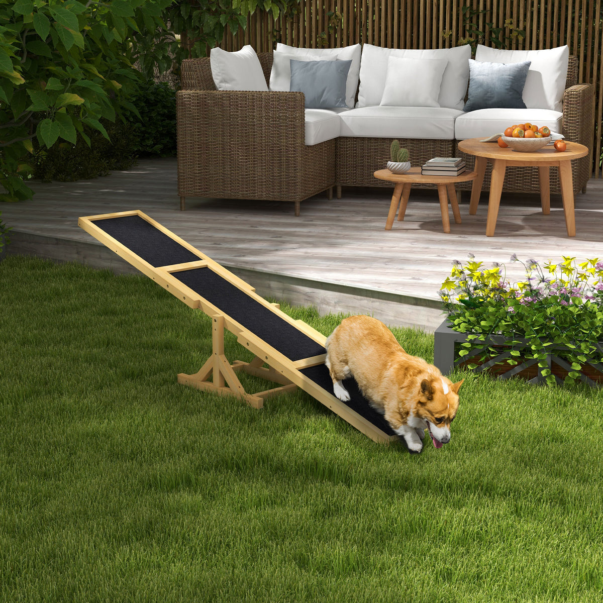 Wooden Dog Agility Seesaw – 70.75 in Anti-Slip Teeter Board, 110 lb Capacity, Yellow – view 2