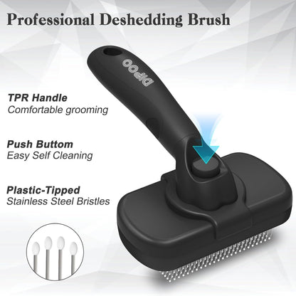 Self-Cleaning Shedding Brush for Dogs, Cats &amp; Puppies – Skin-Friendly Deshedding Grooming Tool, Black – view 3