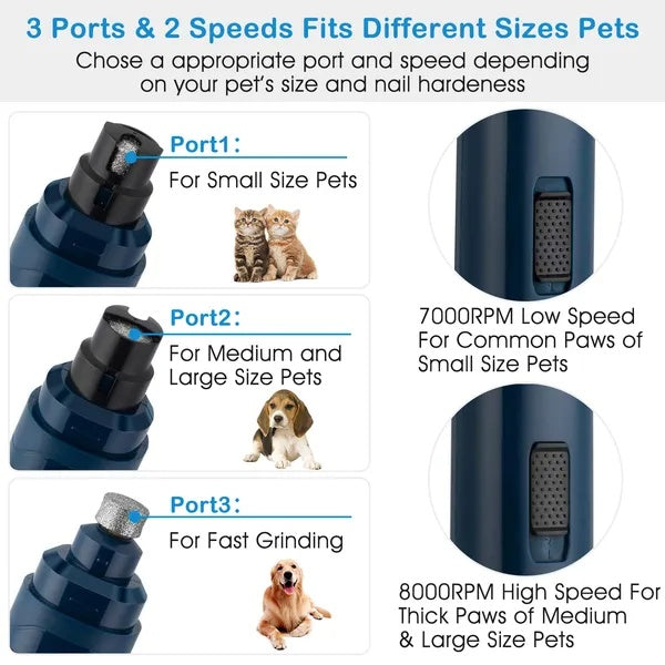 2-Speed Rechargeable Pet Nail Grinder, 7000/8000 RPM, Lightweight ABS Body, Dark Blue – view 3
