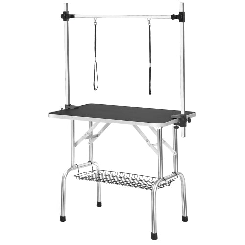 36-Inch Foldable Dog Grooming Table – Stainless Steel Legs, Adjustable Arm &amp; 2 Loops, Black – view 5
