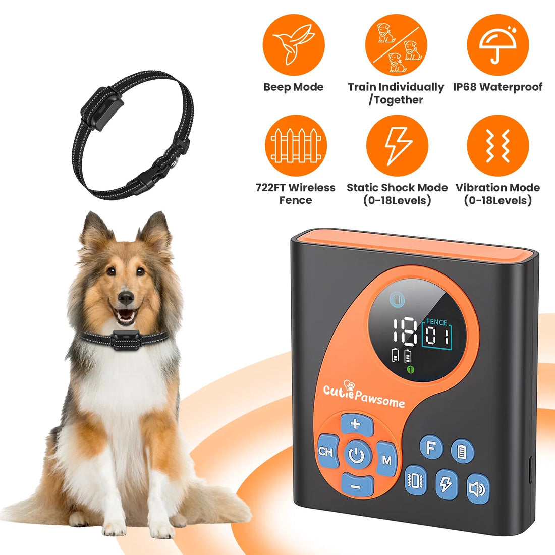 2-in-1 Invisible Dog Fence &amp; Training Collar – 722 ft Range, 18 Levels, IP68