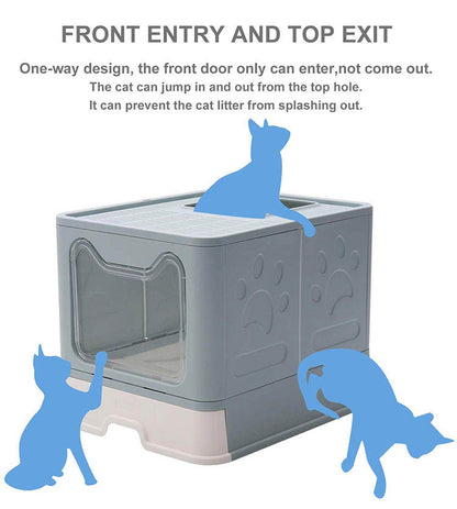 Extra Large Enclosed Cat Litter Box with Front Entry, Litter-Catching Lid and Scoop – view 2