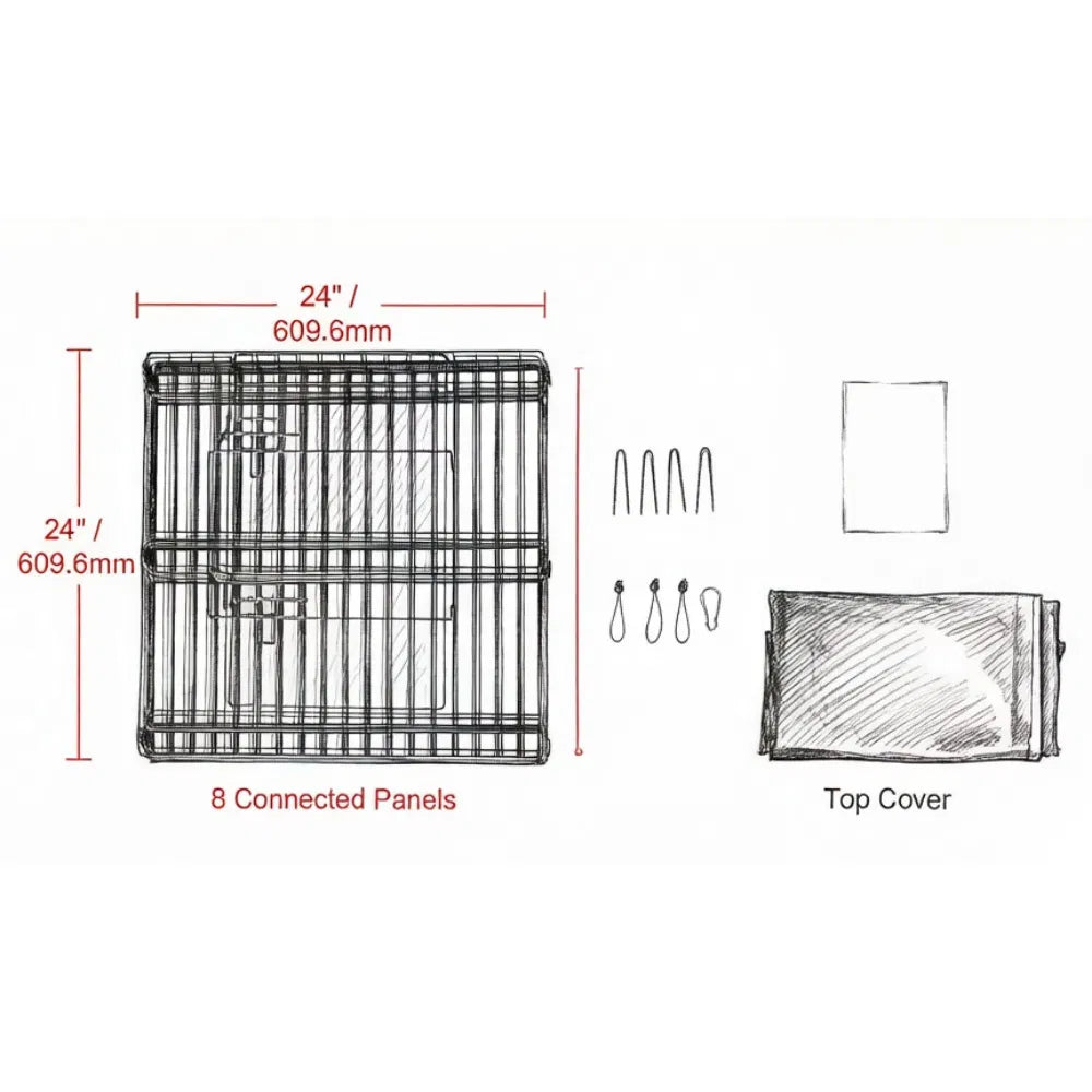 8-Panel Outdoor Dog Playpen with Top Cover – 24 in, Metal – view 2