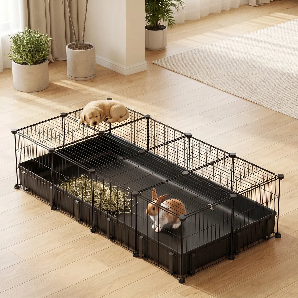 DIY Metal Small Animal Playpen with 20 Panels and Waterproof Floor Mat, Black – view 7