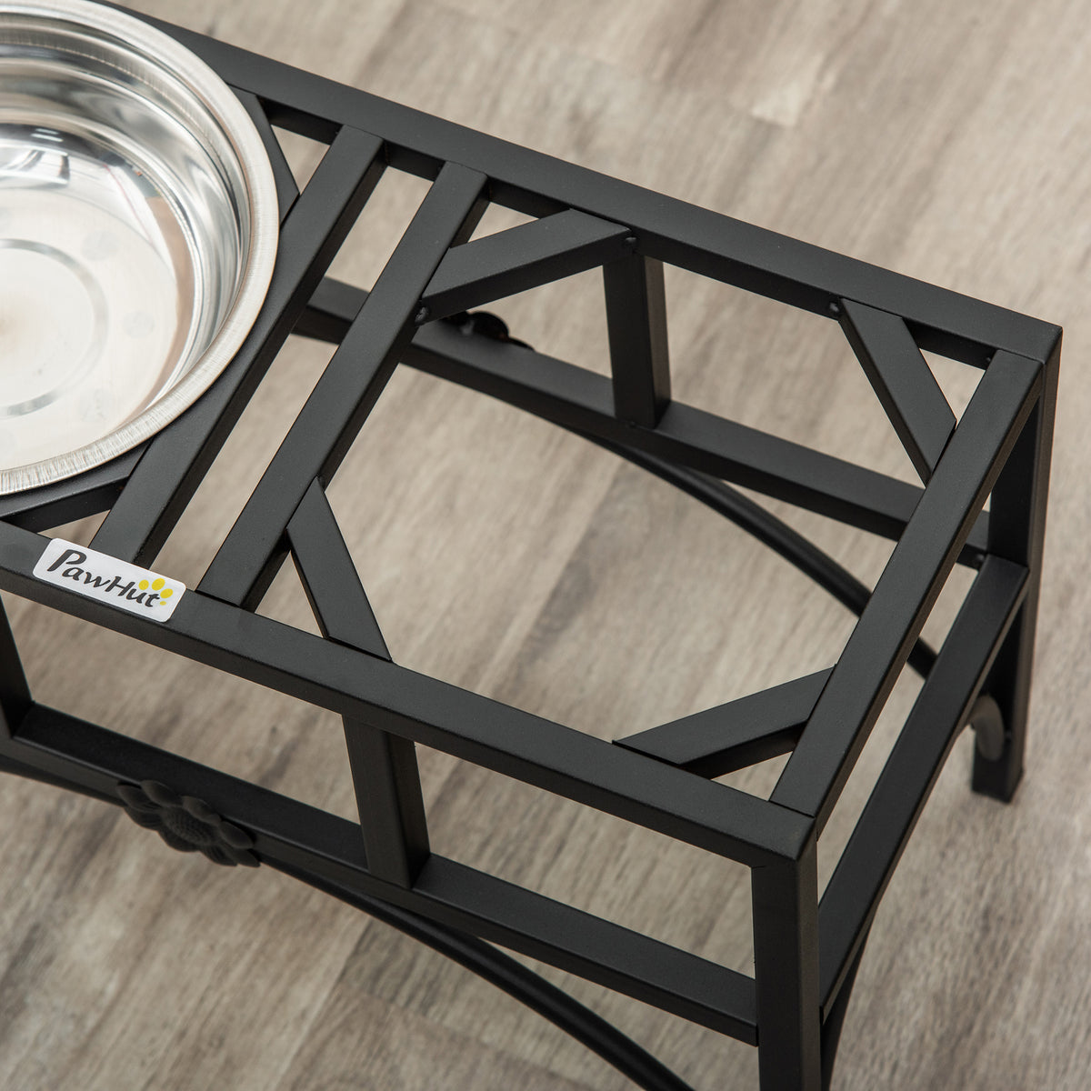Elevated Double Dog Bowl Stand 17 in – Iron Frame with 2 Stainless Steel Bowls, Black &amp; Silver – view 8