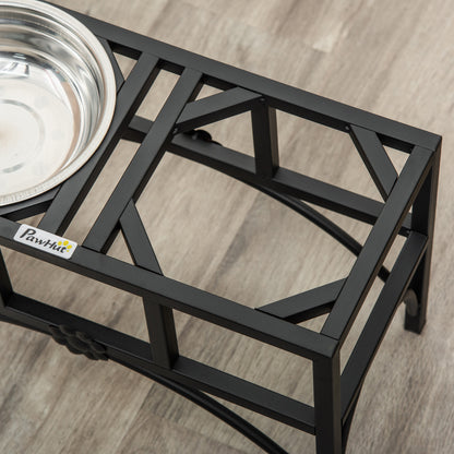 Elevated Double Dog Bowl Stand 17 in – Iron Frame with 2 Stainless Steel Bowls, Black &amp; Silver – view 8