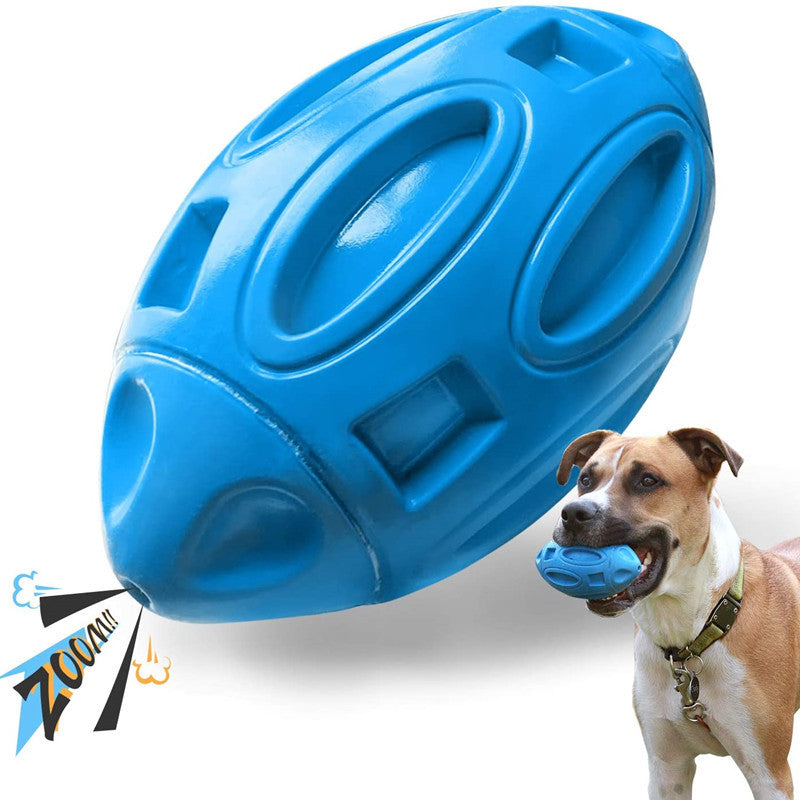Squeaky Rubber Rugby Ball Dog Toy – Bouncy Football Shape for Toss &amp; Fetch, 4 Colors – view 3