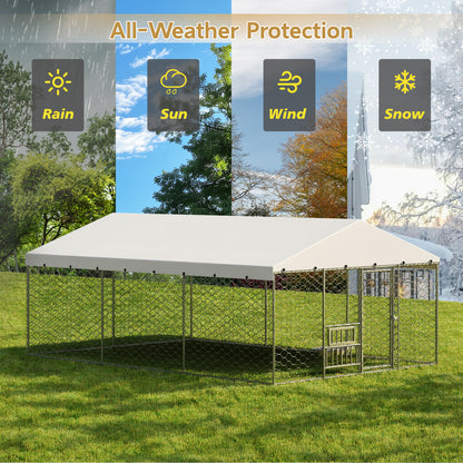 15 x 10 ft Large Outdoor Dog Kennel with Canopy – Galvanized Steel, 2 Raised Bowls – view 5