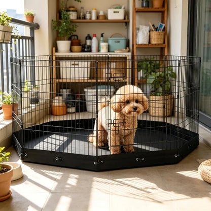 8-Panel Octagon Dog Playpen with Floor Mat – 30 in High, Chew-Resistant