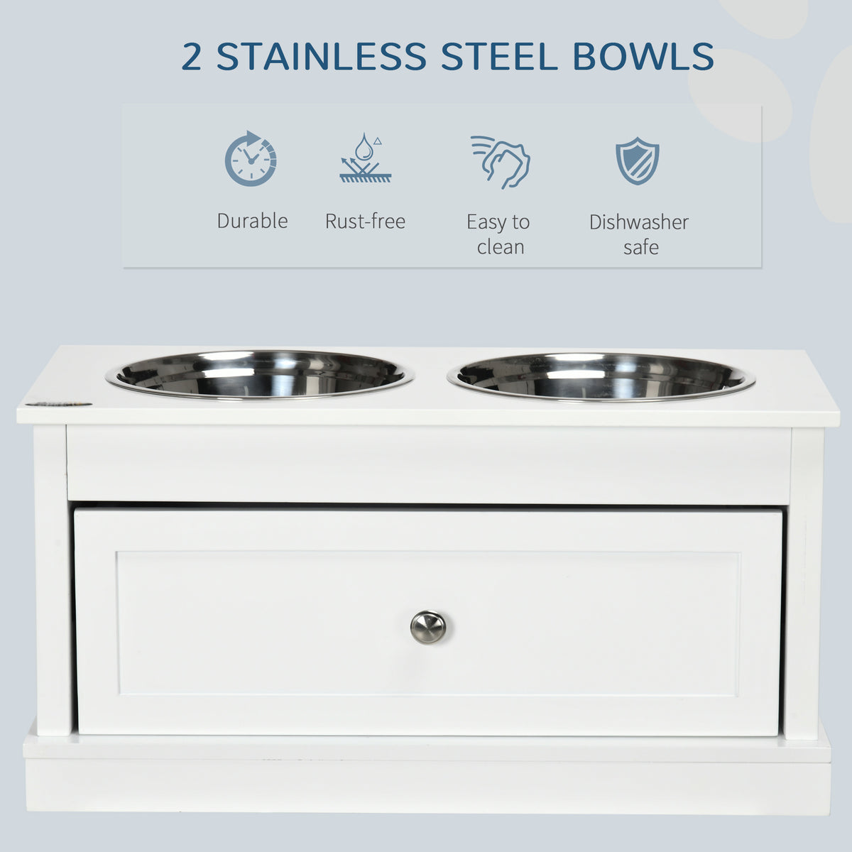 Elevated Dog Bowl Stand with 11L Storage Drawer &amp; 2 Stainless Steel Bowls for Large Dogs, White – view 6