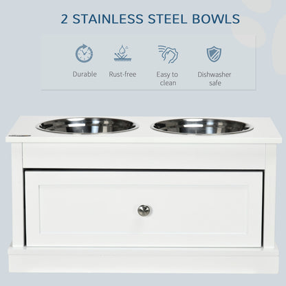 Elevated Dog Bowl Stand with 11L Storage Drawer &amp; 2 Stainless Steel Bowls for Large Dogs, White – view 6