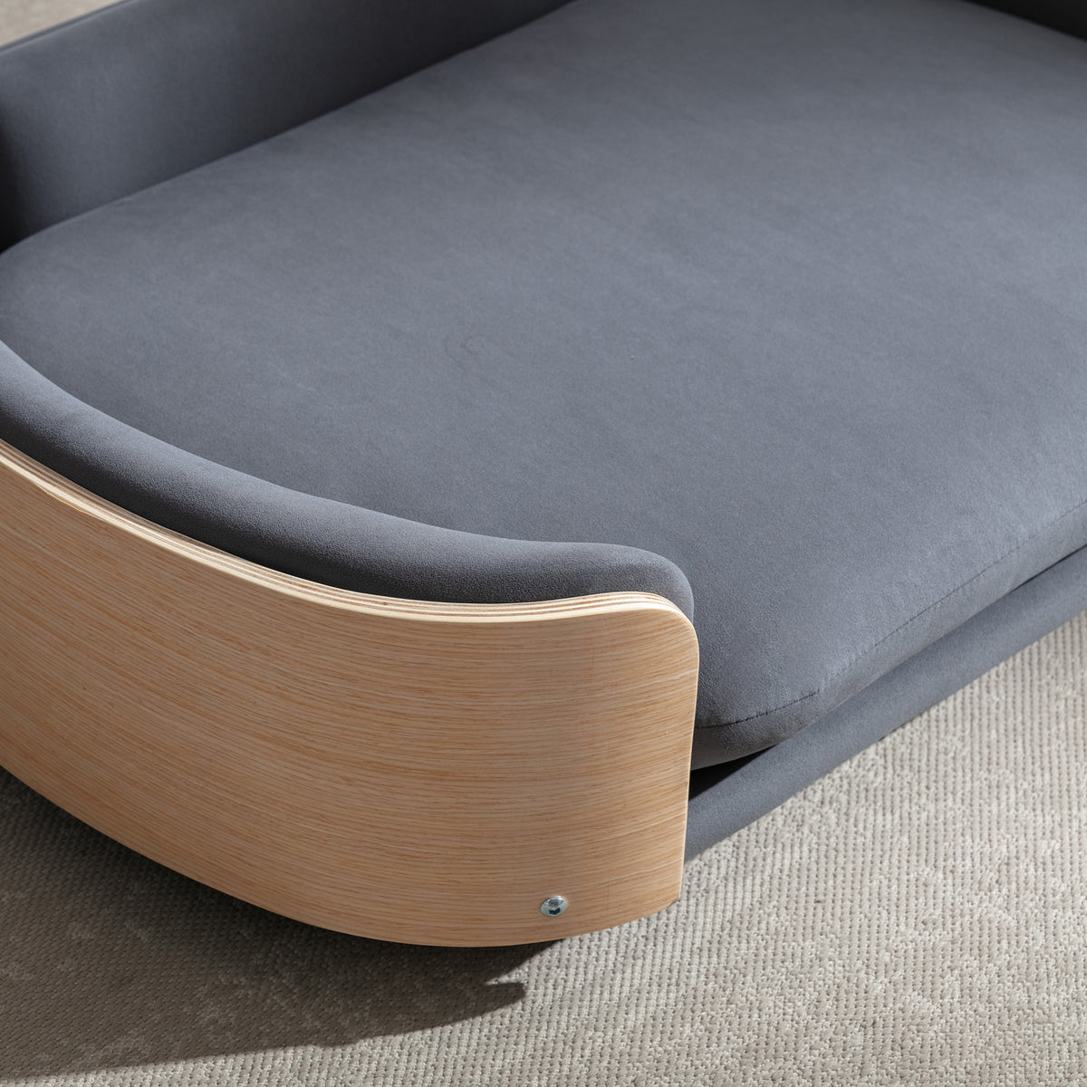 Scandinavian Elevated Dog Sofa Bed – Solid Wood Legs, Bent Wood Back, Velvet Cushion, Dark Gray – view 2