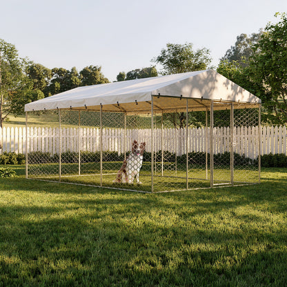 Large Outdoor Dog Kennel with Canopy – Galvanized Steel, Waterproof Roof, Lockable, 15 x 10 ft – view 2