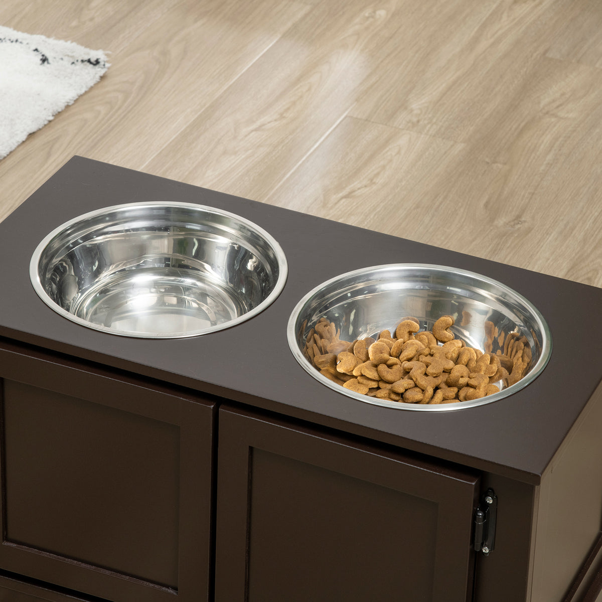 Raised Dog Feeder with Storage Cabinet and 2 Stainless Steel Bowls for Large Dogs, Coffee – view 8