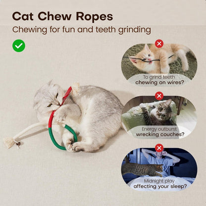 Cat Chew Rope Toys 3-Piece Set with Refillable Catnip Bag, Cotton Rope with Tassels – view 6