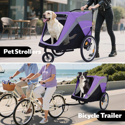 2-in-1 Dog Bike Trailer and Push Cart – Quick-Release Wheels, Holds Up to 100 lbs, Purple and Black – view 5