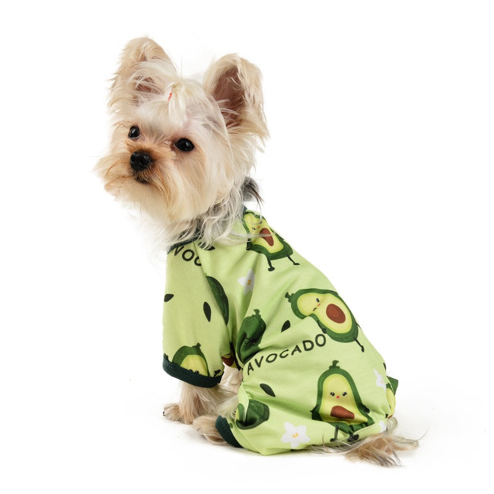 Four-Legged Cotton Dog Pajamas Jumpsuit, One-Piece Pet Onesie in Grass Green – view 5