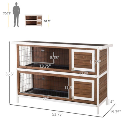 2-in-1 Wooden Rabbit Hutch – Divided Rooms, 4 Doors, Removable Trays, Asphalt Roof, for 2 Rabbits – view 2